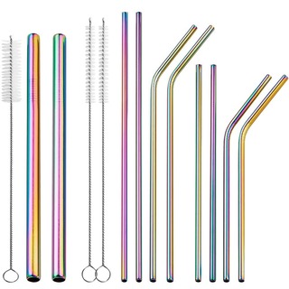 Pailles réutilisables en inox de couleur et brosse de nettoyage